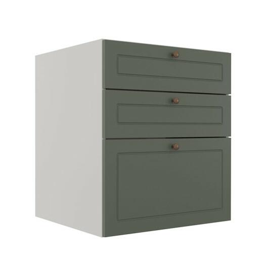 Módulo Balcao 60cm 3 Gavetas 100% MDF Cozinha Modulada Provence Robel Branco/Salvia Matte