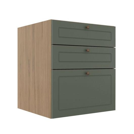 Módulo Balcao 60cm 3 Gavetas 100% MDF Cozinha Modulada Provence Robel Hanover/Salvia Matte