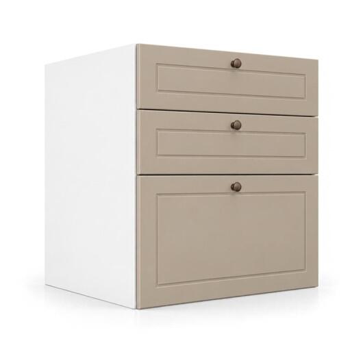Módulo Balcão 60x68x56cm 3 Gavetas 100% MDF Cozinha Provence Robel Branco/Fendi Matte