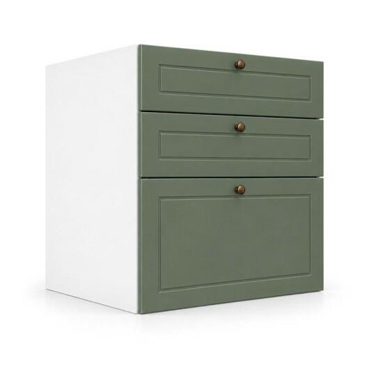Módulo Balcão 60x68x56cm 3 Gavetas 100% MDF Cozinha Provence Robel Branco/Salvia Matte