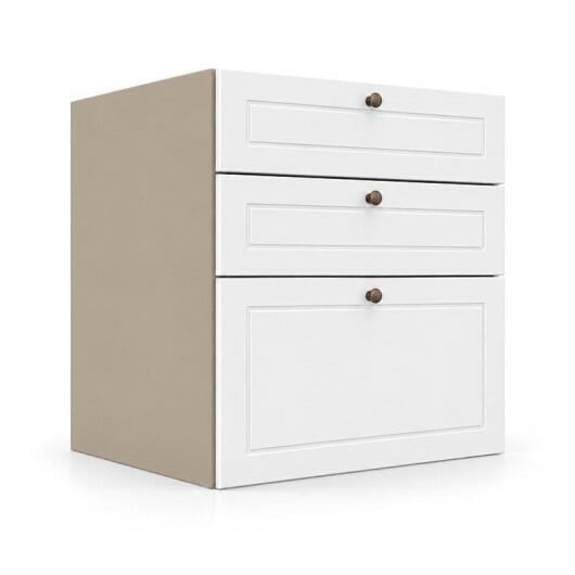 Módulo Balcão 60x68x56cm 3 Gavetas 100% MDF Cozinha Provence Robel Fendi/Branco Matte