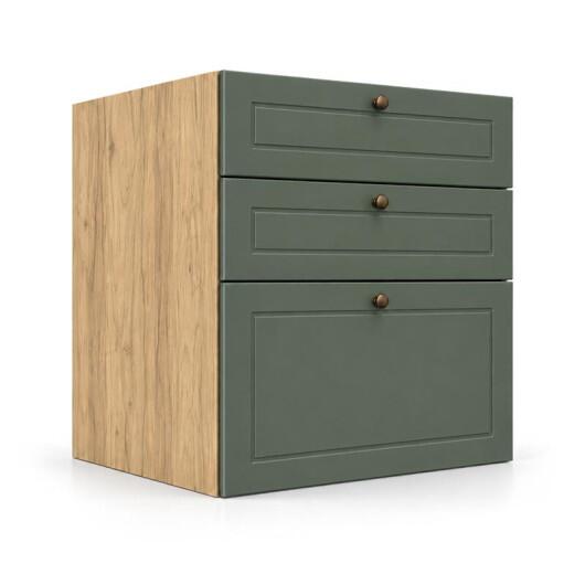 Módulo Balcão 60x68x56cm 3 Gavetas 100% MDF Cozinha Provence Robel Hanover/Salvia Matte