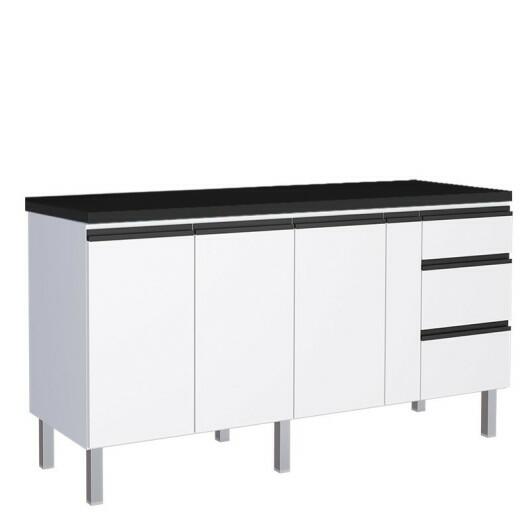 Balcão Para Cozinha de Aço 3 Portas 3 Gavetas e Porta Tempero Gaia 180cm Com Tampo Cozimax Branco 