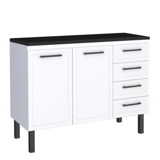 Balcão de Aço Com Tampo Madeira 117x91x52cm 2 Portas 4 Gavetas Juno 120 Cozimax Branco/Preto