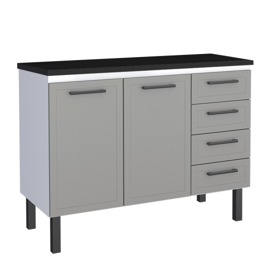 Balcão de Aço Com Tampo Madeira 117x91x52cm 2 Portas 4 Gavetas Juno 120 Cozimax Cinza/Preto