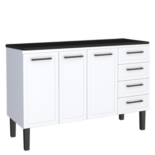 Balcão de Aço Com Tampo Madeira 134x91x52cm 3 Portas 4 Gavetas Juno 140 Cozimax Branco/Preto