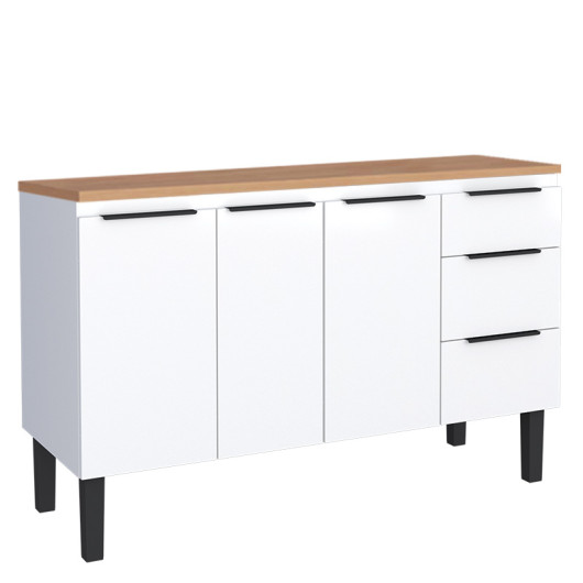 Balcão de Aço Com Tampo de Madeira 134x85x50cm Júpiter 140 Cozimax Branco/Jequitiba