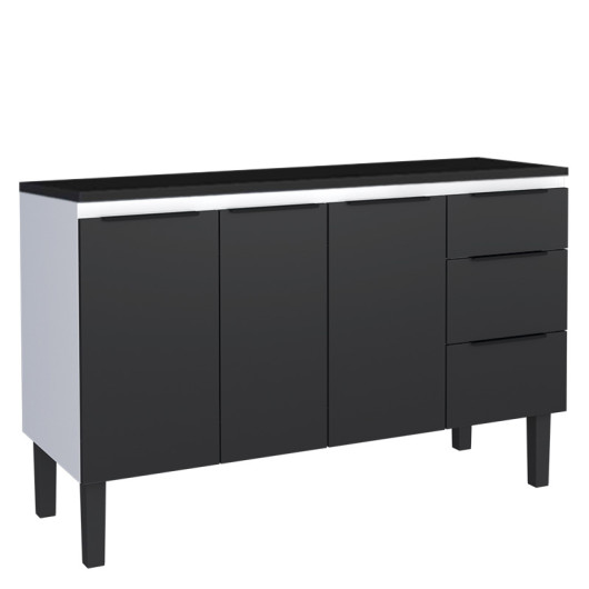 Balcão de Aço Com Tampo de Madeira 134x85x50cm Júpiter 140 Cozimax Preto/Preto