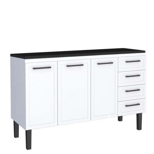 Balcão de Aço Com Tampo Madeira 144x91x52cm 3 Portas 4 Gavetas Juno 150 Cozimax Branco/Preto