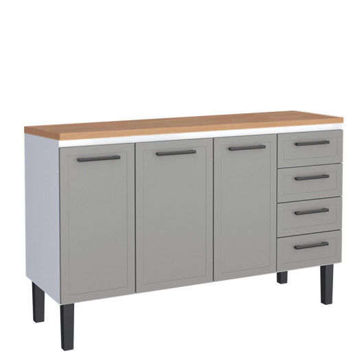 Balcão de Aço Com Tampo Madeira 144x91x52cm 3 Portas 4 Gavetas Juno 150 Cozimax Cinza/Jequitiba