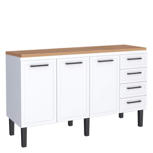 Balcão de Aço Com Tampo Madeira 153x91x52cm 3 Portas 4 Gavetas Juno 160 Cozimax Branco/Jequitiba