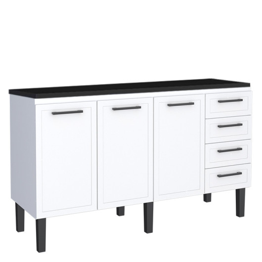 Balcão de Aço Com Tampo Madeira 153x91x52cm 3 Portas 4 Gavetas Juno 160 Cozimax Branco/Preto