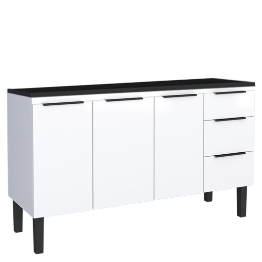 Balcão de Aço Com Tampo de Madeira 153x85x50cm Júpiter 160 Cozimax Branco/Preto