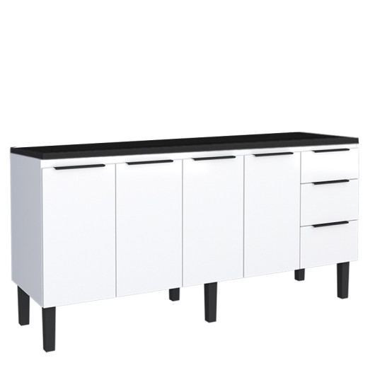 Balcão de Aço Com Tampo de Madeira 174x85x50cm Júpiter 180 Cozimax Branco/Preto