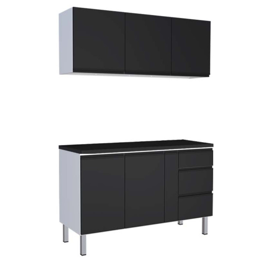 Cozinha Completa Balcão Com Tampo e Armário Aéreo Gaia 150 Cozimax Preto