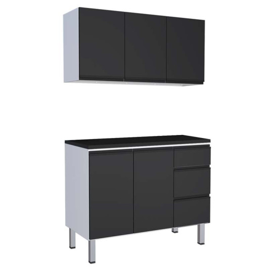 Cozinha Completa Balcão Com Tampo e Armário Aéreo Gaia 120 Cozimax Preto