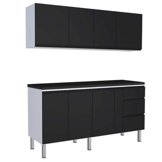 Cozinha Completa Balcão Com Tampo e Armário Aéreo Gaia 200 Cozimax Preto