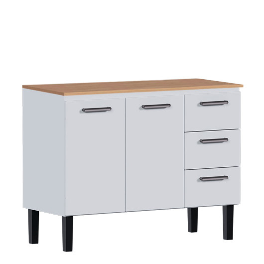 Balcão de Aço Com Tampo Madeira Jequitiba 117x92x52cm Novo Vênus 120 Cozimax Branco