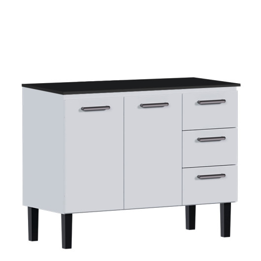 Balcão de Aço Com Tampo Madeira Preto 117x92x52cm Novo Vênus 120 Cozimax Branco