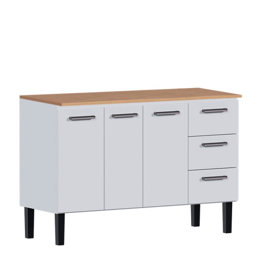 Balcão de Aço Com Tampo Madeira Jequitiba 134x92x52cm Novo Vênus 140 Cozimax Branco