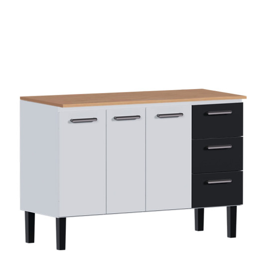 Balcão de Aço Com Tampo Madeira Jequitiba 134x92x52cm Novo Vênus 140 Cozimax Branco/Preto