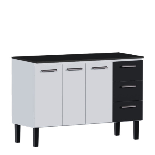 Balcão de Aço Com Tampo Madeira Preto 134x92x52cm Novo Vênus 140 Cozimax Branco/Preto