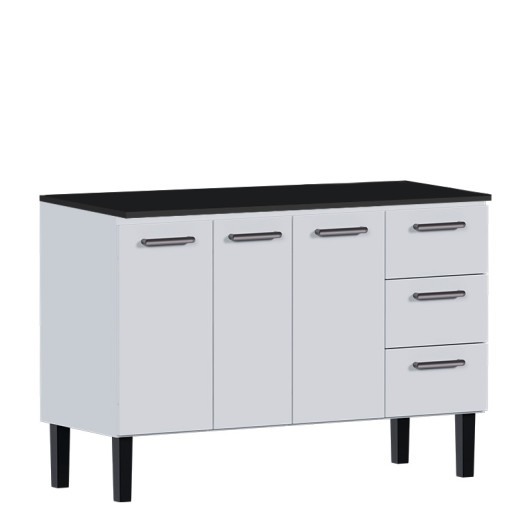 Balcão de Aço Com Tampo Madeira Preto 134x92x52cm Novo Vênus 140 Cozimax Branco