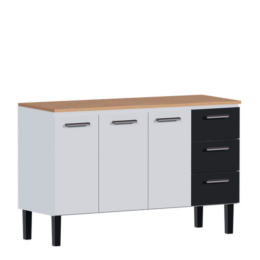 Balcão de Aço Com Tampo Madeira Jequitiba 144x92x52cm Novo Vênus 150 Cozimax Branco/Preto