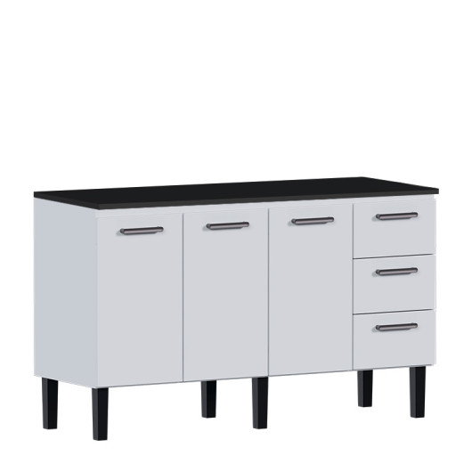 Balcão de Aço Com Tampo Madeira Preto 144x92x52cm Novo Vênus 150 Cozimax Branco