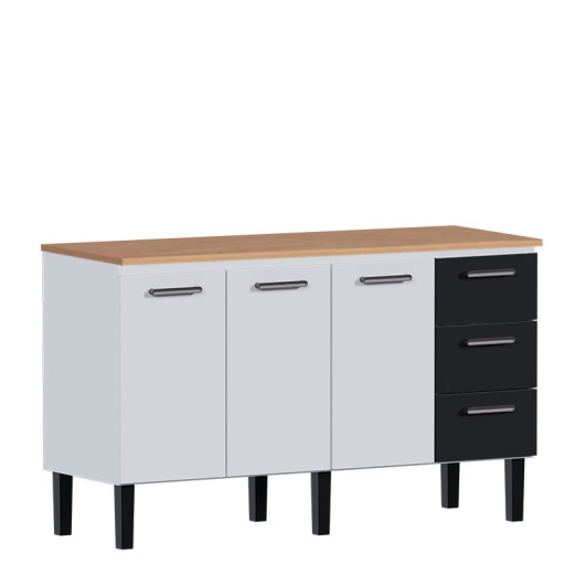 Balcão de Aço Com Tampo Madeira Jequitiba 153x92x52cm Novo Vênus 160 Cozimax Branco/Preto