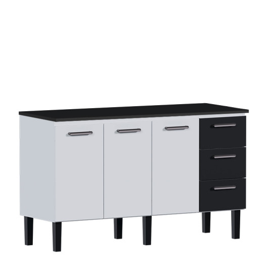 Balcão de Aço Com Tampo Madeira Preto 153x92x52cm Novo Vênus 160 Cozimax Branco/Preto