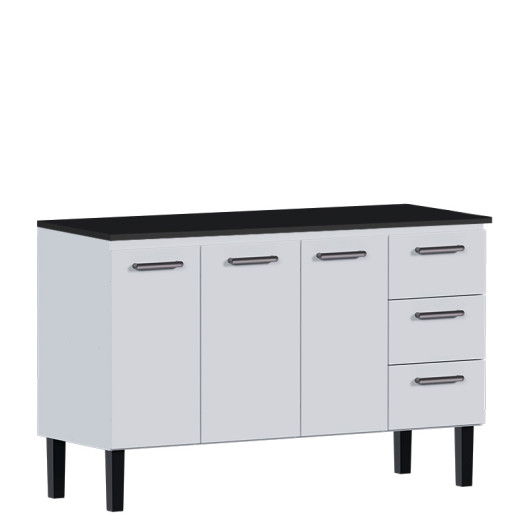 Balcão de Aço Com Tampo Madeira Preto 153x92x52cm Novo Vênus 160 Cozimax Branco