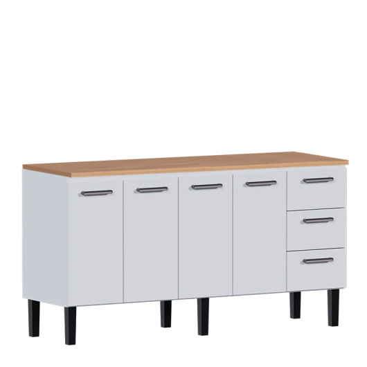 Balcão de Aço Com Tampo Madeira Jequitiba 174x92x52cm Novo Vênus 180 Cozimax Branco