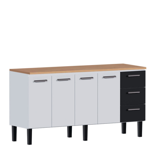 Balcão de Aço Com Tampo Madeira Jequitiba 174x92x52cm Novo Vênus 180 Cozimax Branco/Preto