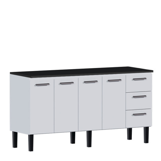 Balcão de Aço Com Tampo Madeira Preto 174x92x52cm Novo Vênus 180 Cozimax Branco