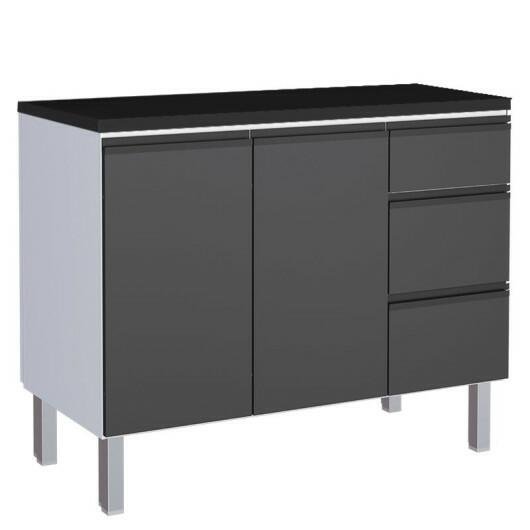 Balcão Para Cozinha de Aço 2 Portas 3 Gavetas e Porta Tempero Gaia 120cm Com Tampo Cozimax Preto
