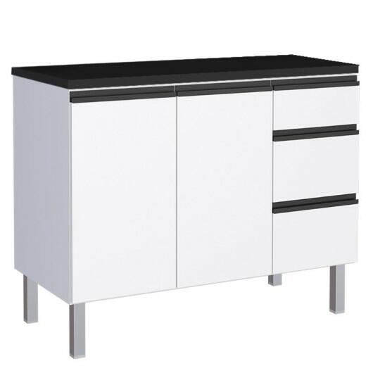Balcão Para Cozinha de Aço 2 Portas 3 Gavetas e Porta Tempero Gaia 140cm Com Tampo Cozimax Branco 