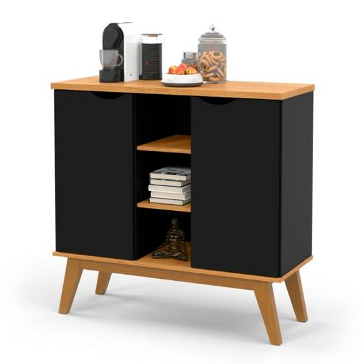 Balcão 100cm Pequeno Cantinho do Café 2 Portas Prism Patrimar Preto/Cinamomo