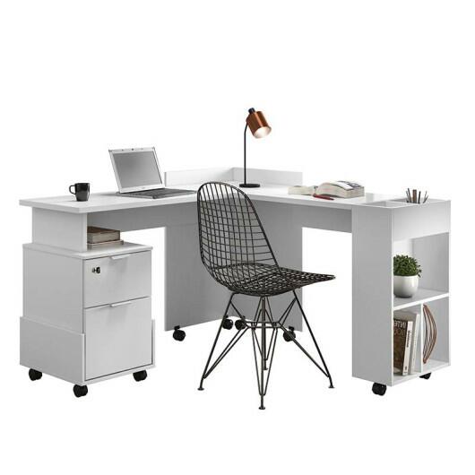 Mesa em L Para Escritório Quarto Computador 138x144cm Alessa Lukaliam Branco