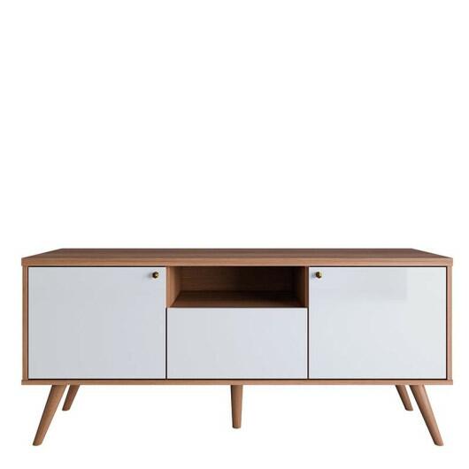 Rack Pequeno Retro 136cm Para TV 50 Polegadas River 1.36 Lukaliam Jequitiba/Off White