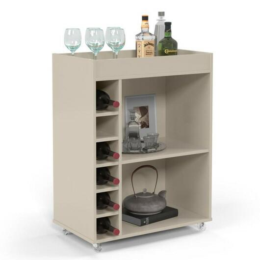 Barzinho Adega Para Sala 64cm x 88cm Com Rodízios Silicone Londres Patrimar Off White