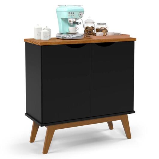 Buffet Aparador Pequeno 2 Portas 81cm Prism Patrimar Preto/Cumaru