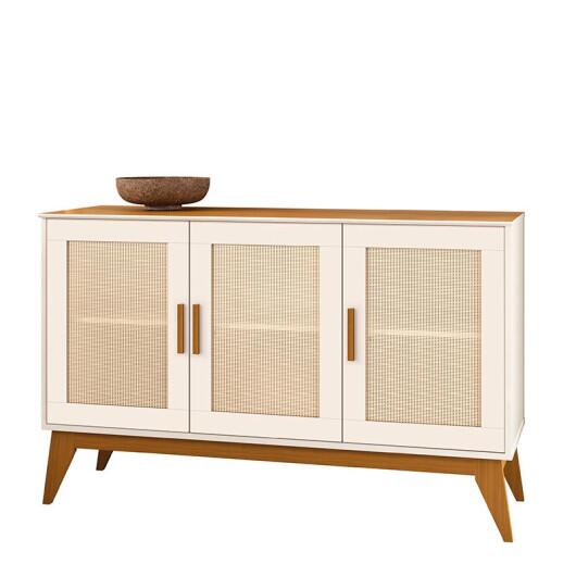 Buffet Sala Jantar Ratan 3 Portas 130cm Andorra EDN Off White/Cedro