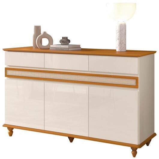 Buffet Sala Jantar 140cm 3 Portas 3 Gavetas Açores EDN Off White/Cedro