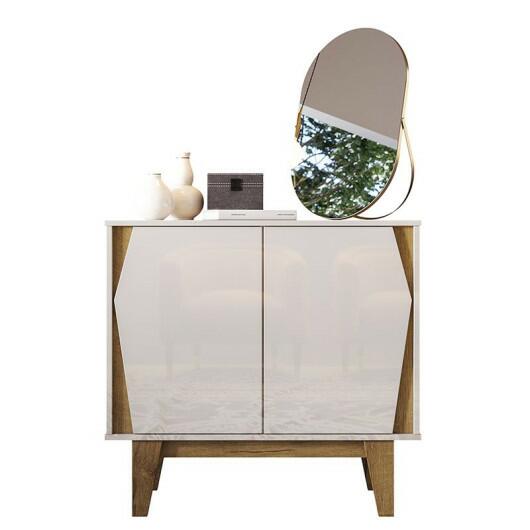 Balcão Buffet Pequeno 2 Portas 82cm Surina EAX Móveis Off White/Canela