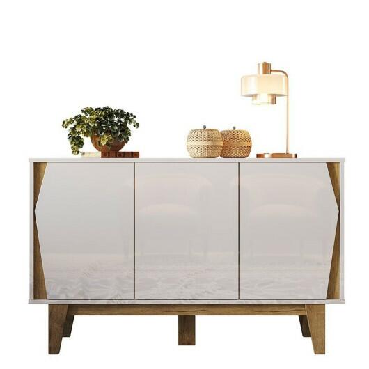 Balcão Buffet 3 Portas 123cm Surina EAX Móveis Off White/Canela