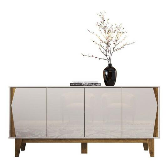 Balcão Buffet 4 Portas 165cm Surina EAX Móveis Off White/Canela