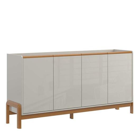 Buffet Balcão 170cm com 4 Portas Pés de Madeira Elegance Lukaliam Off White/Jequitiba
