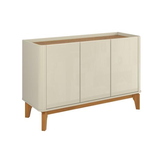 Buffet Balcão 120cm Sala com 3 Portas Flip 1.2 Patrimar Off White/Cumaru