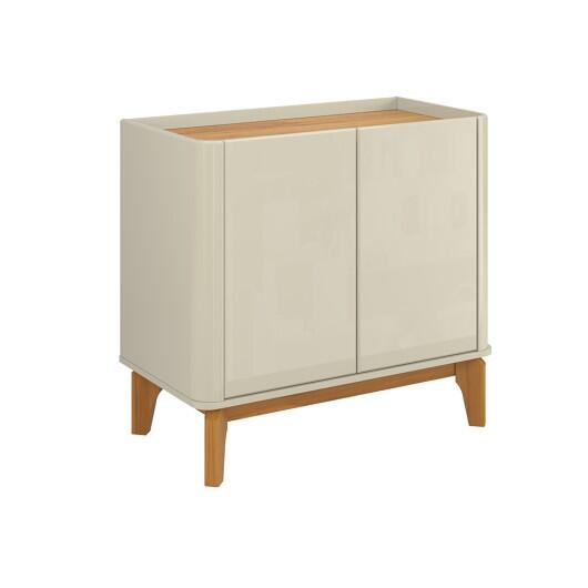 Buffet Balcão Pequeno 90cm Sala com 2 Portas Flip 90 Patrimar Off White/Cinamomo